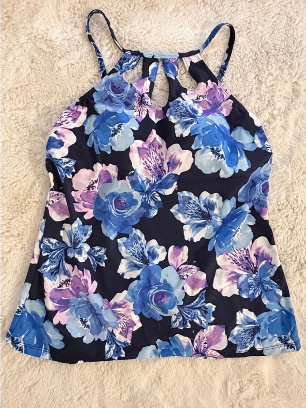 Sonnet Shores Floral Swim Halter Tank Top - Blue & Purple Size 6 NWT